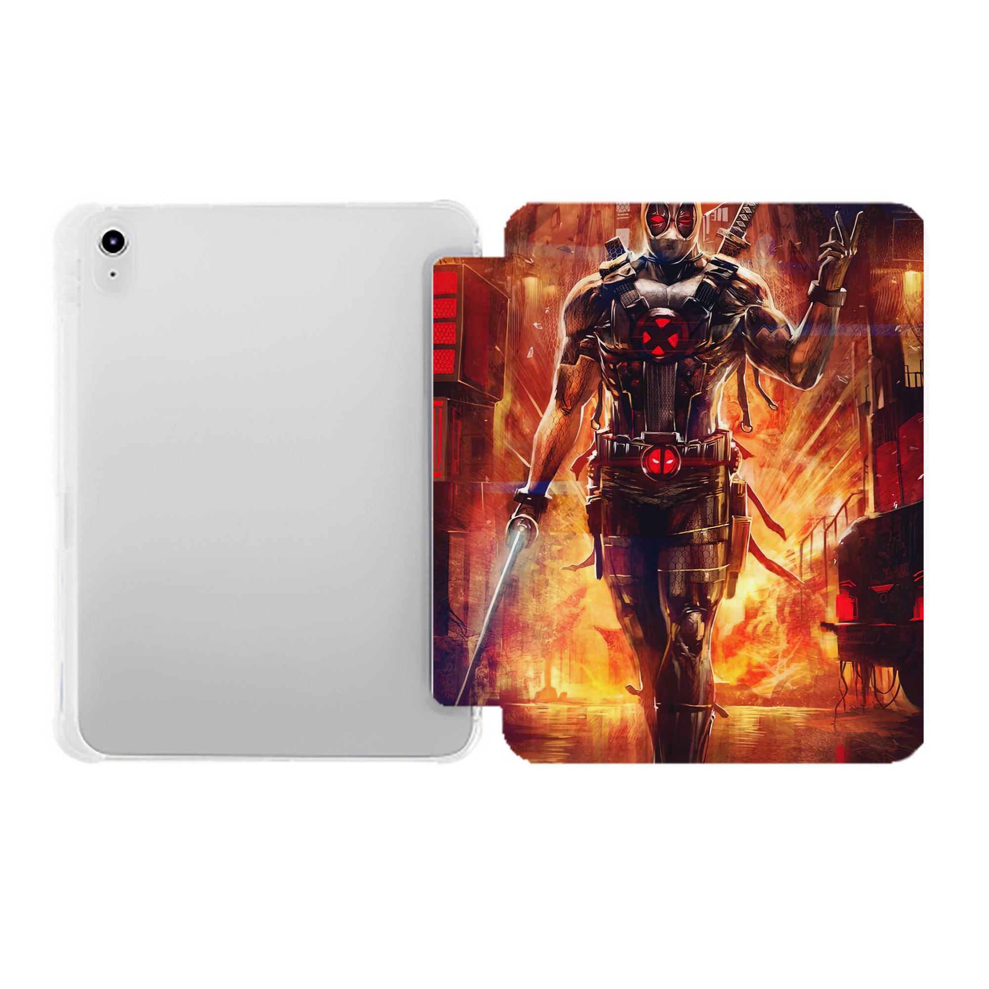 （画像用） Deadpool デッドプール IPad ケース ペン収納付き 三つ折りスタンド PUレザー×シリコン 対応機種9.5/10.5/10.9インチ